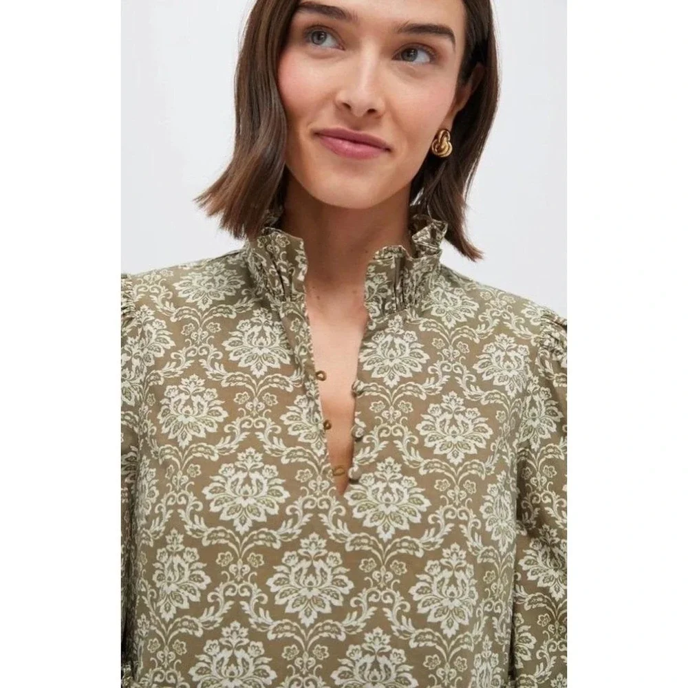 Tuckernuck Hyacinth House Moss Printed Russell‎ Mini Dress Olive XXS NWT